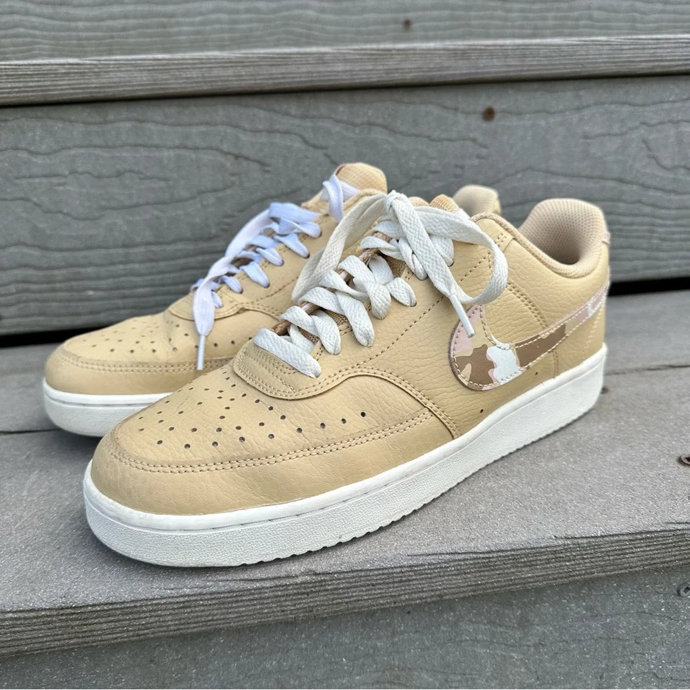 Nike Court Vision Low 'Sesame Camo' Sneakers Tan/Pink Collectible Streetwear
